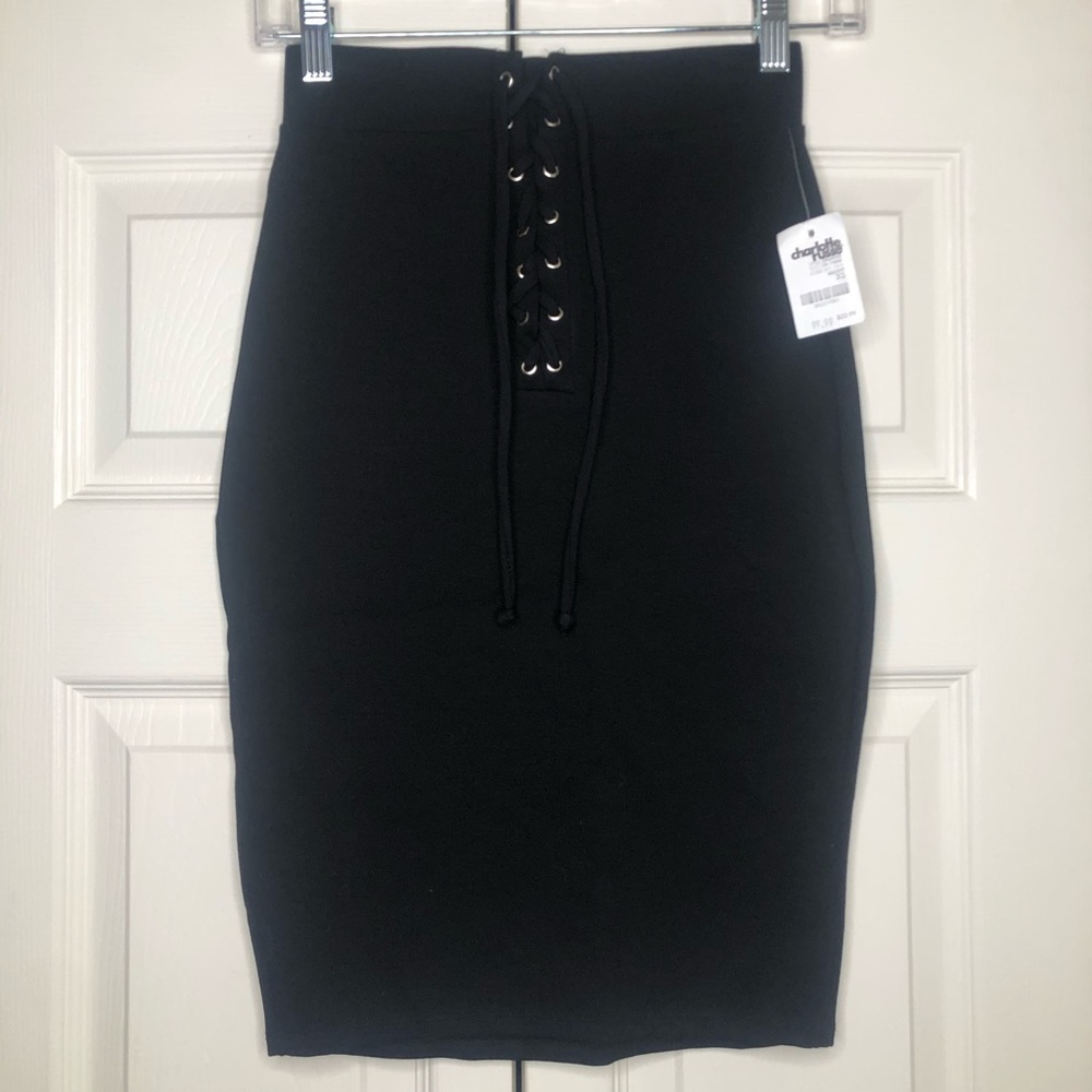 BRAND NEW, black pencil skirt w/ lace up front